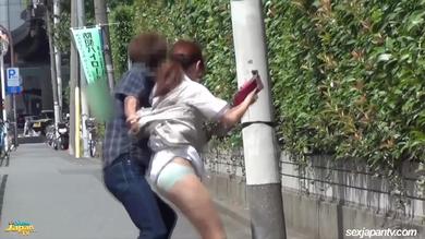 Amateur japanese babes get their skirts pulled up by guys in the streets