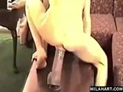 Hopping on to his cock with a buttplug still inside her