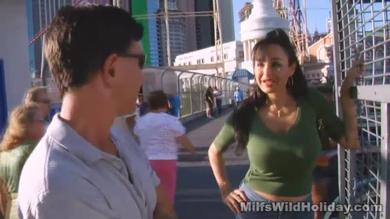 Sexy big titted brunette milf Adrianna enjoying male stripper on Hoilday