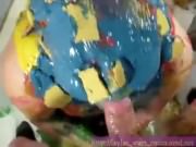 Oiled up BIG TIT SLUT Fucks 3 Guys - 19s
