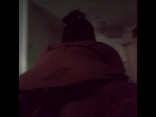 Black fatty spreads her legs for white dick