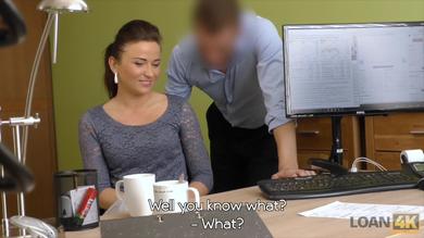 Lovely brunette gets banged in the office for Loan