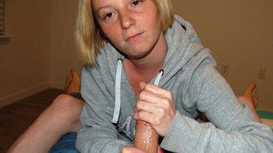 Naughty amateur teen Alyssa Hart gives POV handjob