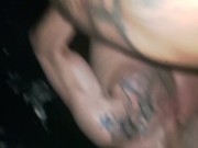 Tattooed white girl sucking huge black cock