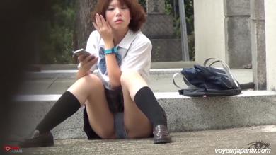 Young sporty Jap chick caught up skirt on hidden cam