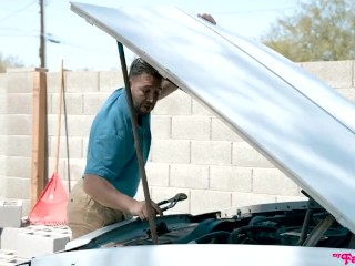 Slutty blonde schoolgirl fucks her prof