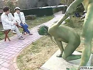 Green Japanese garden statues fuck in public