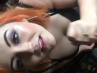 Gorgeous blonde bombshell with big ass smokes a cig while she masturbates