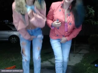 blond girl suck two cocks for along time