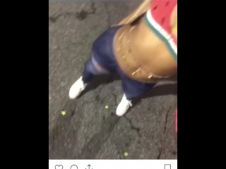Big tit tranny jerking her cock outdoors