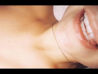 Messy Beth lets cum drip all down her chin
